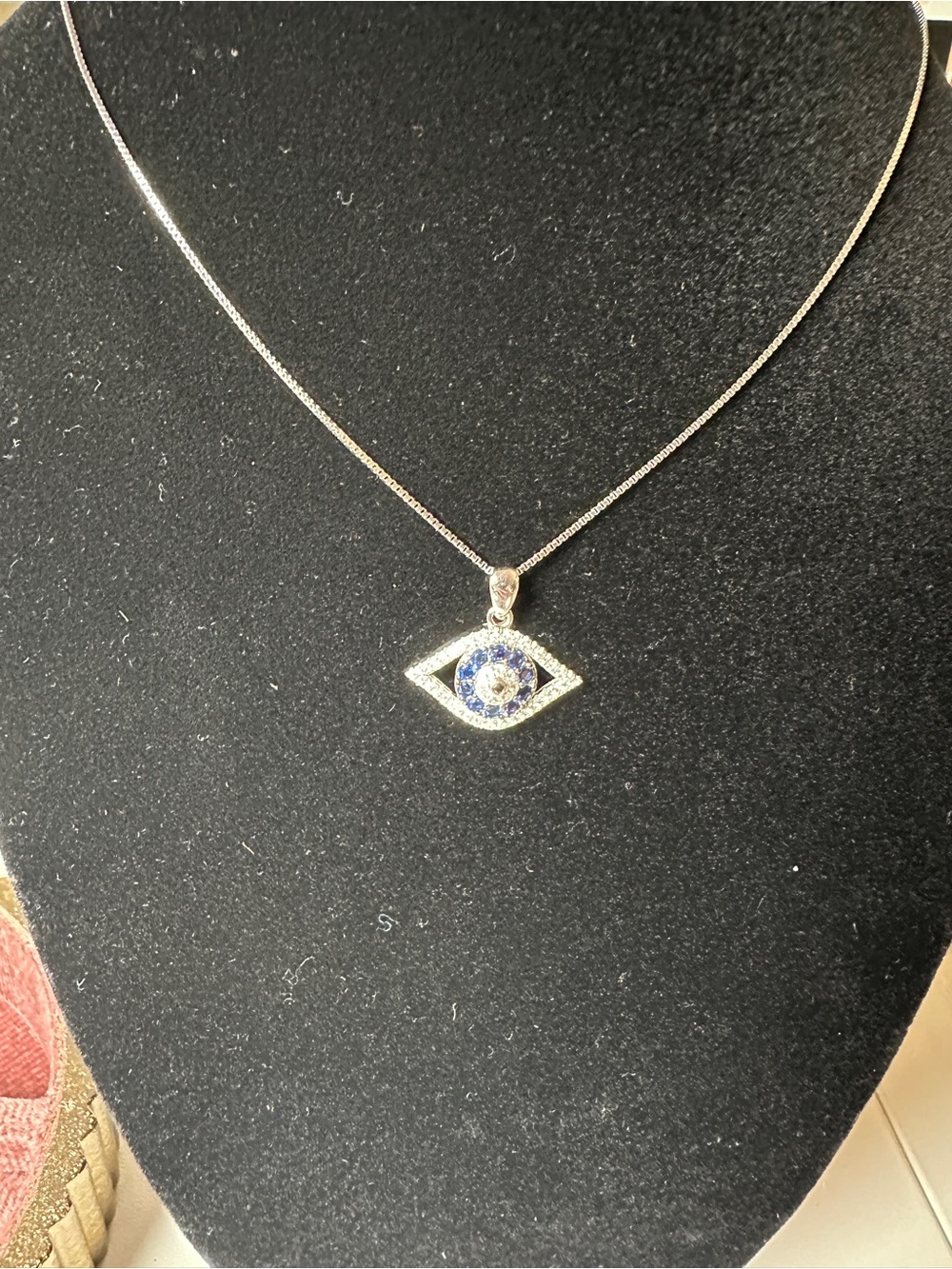 Silver Sterling Evil Eye Pendant Necklace with Blue Crystal Accents - Picture 7 of 7